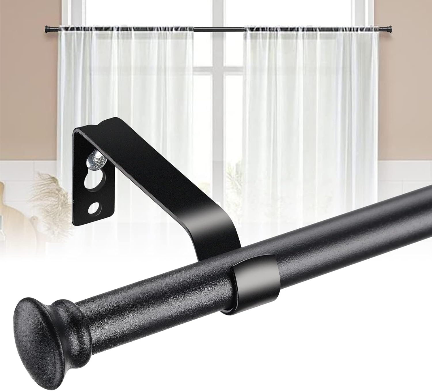 Black Curtain Rods for Windows - 5/8”Heavy Duty Stainless Steel Drapery Rod for Kitchen Bedroom Living Room Bathroom Outdoor Patio,28-76 inch Adjustable Curtain Pole with Modern Flat End